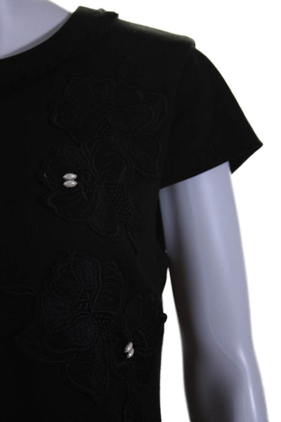 Karl Lagerfeld Womens Embroidered Round Neck Short Sleeve Dress Black Size 6