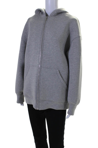 Zara Womens Full Zipper Long Sleeves Hooded Sweatshirt Heather Gray Size Small