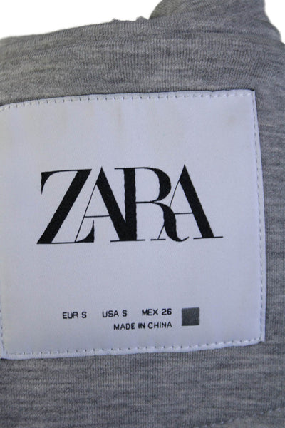 Zara Womens Full Zipper Long Sleeves Hooded Sweatshirt Heather Gray Size Small