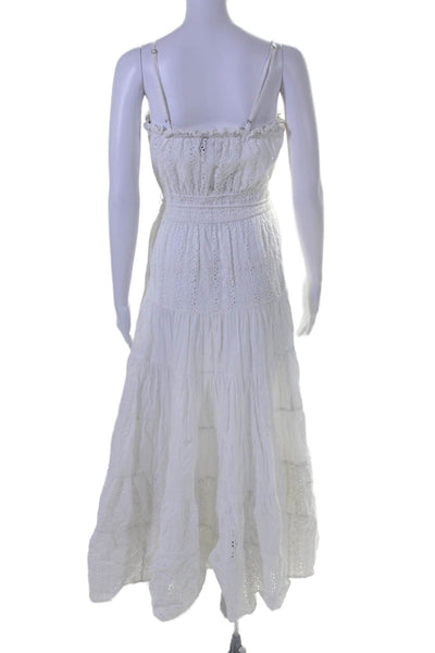 Playa Lucila Womens Cotton White Eyelet Sleeveless Midi Tiered Dress Size S