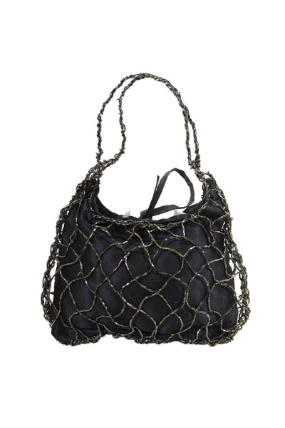 Bottega Veneta Womens Beaded Overlay Satin Vintage Mini Evening Handbag Black