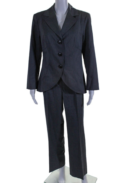 Lafayette 148 New York Womens Wool Blend Button Up Pant Suit Blue Size 10 8