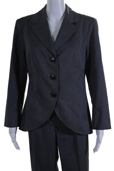 Lafayette 148 New York Womens Wool Blend Button Up Pant Suit Blue Size 10 8