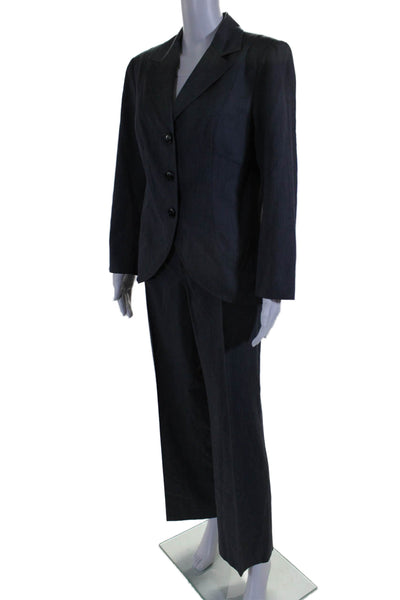 Lafayette 148 New York Womens Wool Blend Button Up Pant Suit Blue Size 10 8