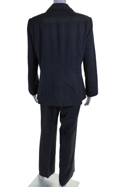 Lafayette 148 New York Womens Wool Blend Button Up Pant Suit Blue Size 10 8