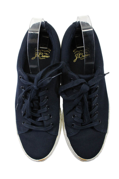 J Crew Mens Round Toe Lace Up Low Top Fashion Sneakers Navy Size 9