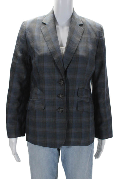 Pendleton Womens Three Button Notched Lapel Blazer Jacket Gray Blue Wool Size 10