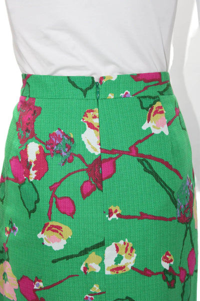 J Crew Womens Back Zip Knee Length Floral Pencil Skirt Green Cotton Size 2