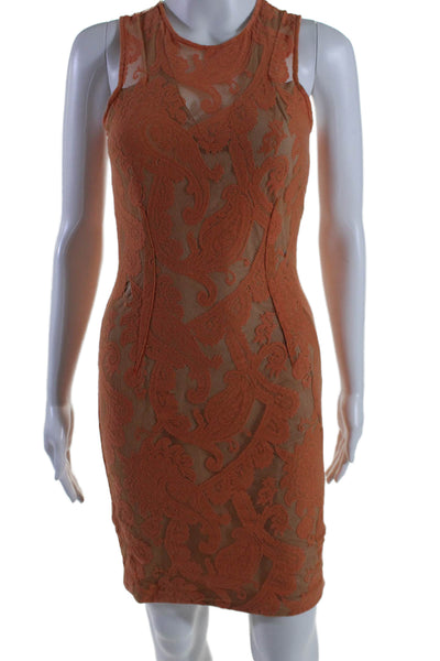 Yigal Azrouel Womens Lace Sleeveless Body Con Dress Orange Beige Size 2