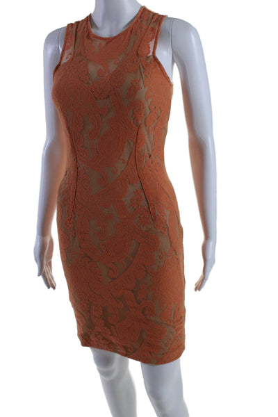 Yigal Azrouel Womens Lace Sleeveless Body Con Dress Orange Beige Size 2