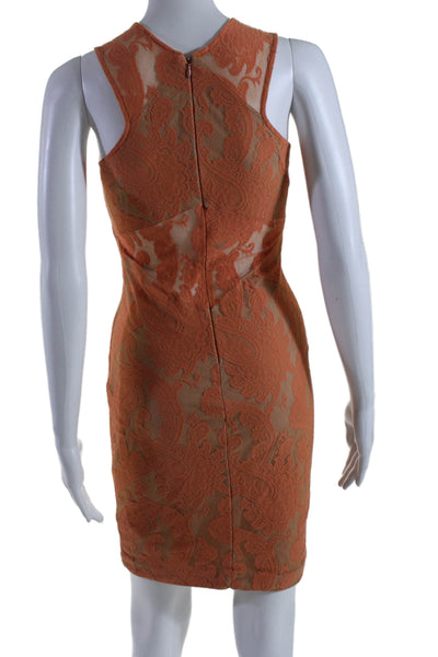 Yigal Azrouel Womens Lace Sleeveless Body Con Dress Orange Beige Size 2