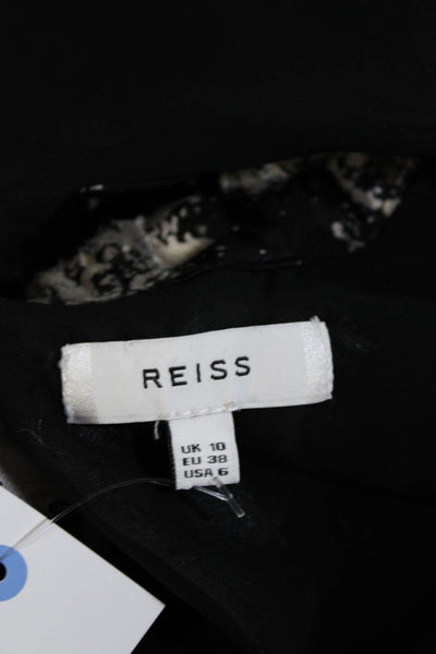 Reiss Womens Short Sleeve Crew Neck Satin Abstract Top Black Brown Size 6