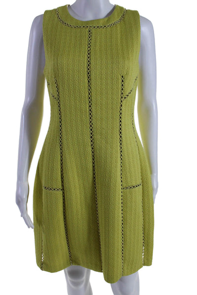 Rebecca Taylor Womens Back Zip Cross Lace Trim Crew Neck Dress Green Size 6