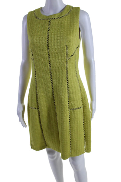 Rebecca Taylor Womens Back Zip Cross Lace Trim Crew Neck Dress Green Size 6