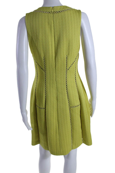 Rebecca Taylor Womens Back Zip Cross Lace Trim Crew Neck Dress Green Size 6