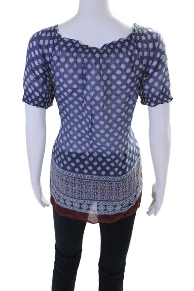 Joie Women's Round Neck Short Sleeves Paisley Blouse Blue Size S