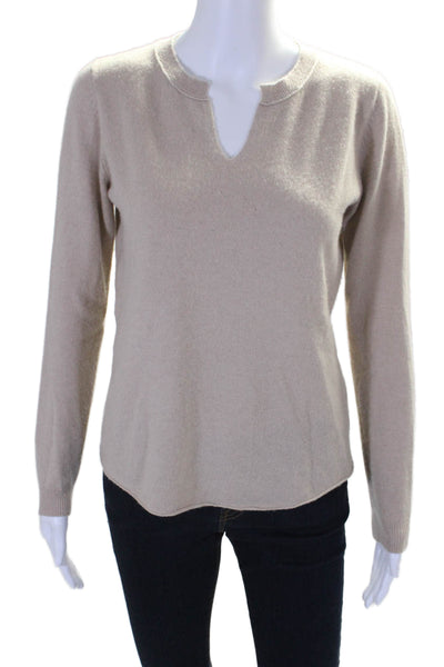 Hartford Womens Beige Cashmere V-Neck Long Sleeve Pullover Sweater Top Size 0