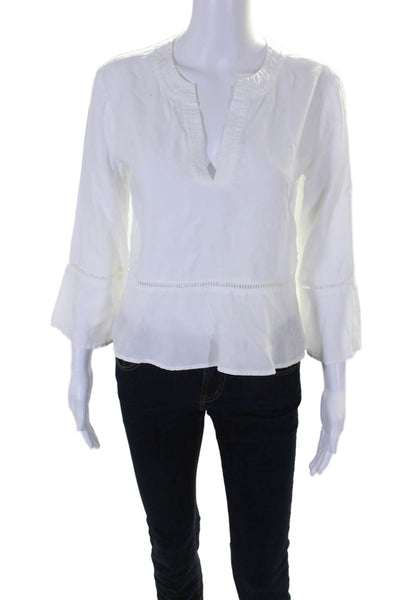 Bella Dahl Womens White V-Neck Cut Out Detail Long Sleeve Blouse Top Size XS