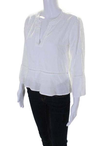 Bella Dahl Womens White V-Neck Cut Out Detail Long Sleeve Blouse Top Size XS