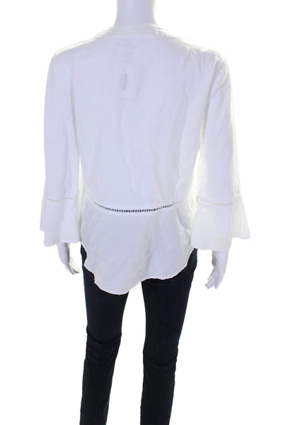 Bella Dahl Womens White V-Neck Cut Out Detail Long Sleeve Blouse Top Size XS