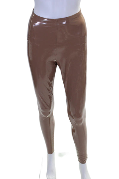 Commando Womens Patent Leather Elastic Slip-On Fashion Leggings Brown Size XS