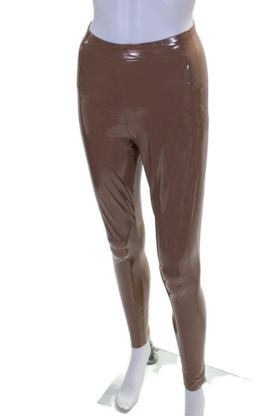 Commando Womens Patent Leather Elastic Slip-On Fashion Leggings Brown Size XS