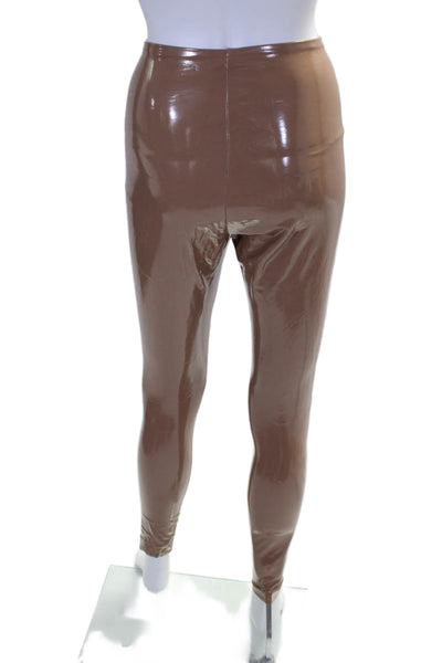 Commando Womens Patent Leather Elastic Slip-On Fashion Leggings Brown Size XS