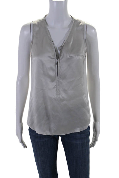 Go Silk Womens Silk Gray Front Zip V-Neck Sleeveless Blouse Top Size S