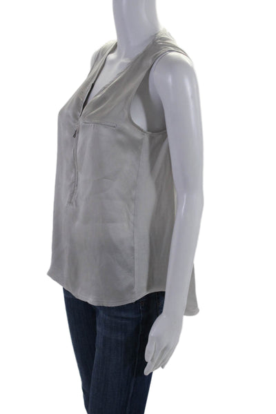 Go Silk Womens Silk Gray Front Zip V-Neck Sleeveless Blouse Top Size S