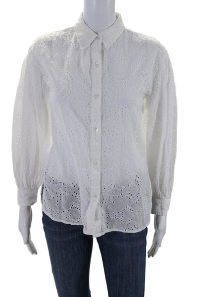 Nili Lotan Womens White Cotton Eyelet Long Sleeve Button Down Shirt Size XS