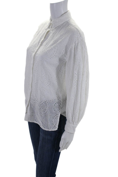 Nili Lotan Womens White Cotton Eyelet Long Sleeve Button Down Shirt Size XS