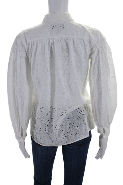 Nili Lotan Womens White Cotton Eyelet Long Sleeve Button Down Shirt Size XS