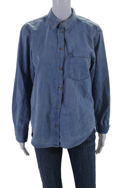 J Crew Womens Blue Cotton Garcon Classic Fit Collar Long Sleeve Shirt Size 8