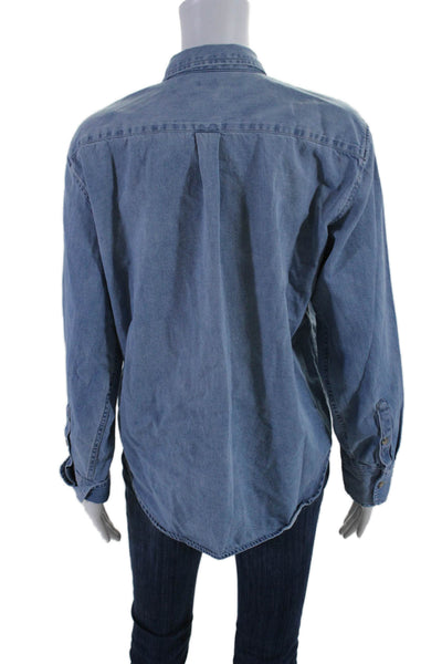 J Crew Womens Blue Cotton Garcon Classic Fit Collar Long Sleeve Shirt Size 8