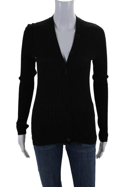 Joie Womens Black Ribbed V-Neck Long Sleeve Cardigan Sweater Top Size S