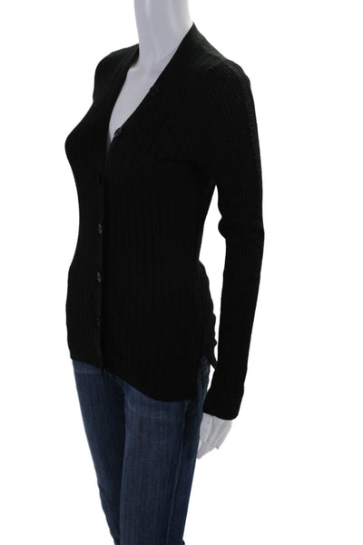 Joie Womens Black Ribbed V-Neck Long Sleeve Cardigan Sweater Top Size S