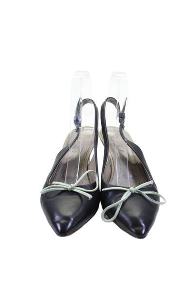 Marni Womens Black Leather Bow Front Pointed Toe Slingbacks Shoes Size 7.5