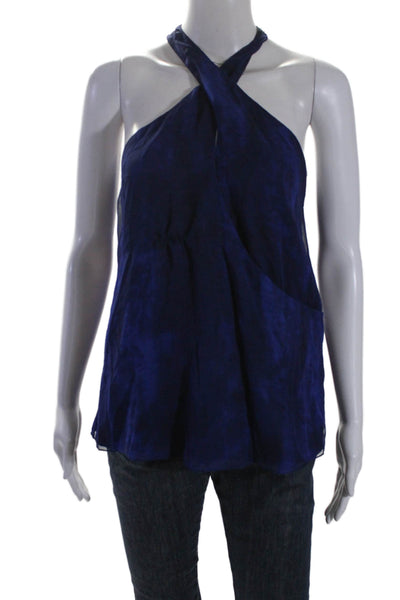 Haute Hippie Womens Sleeveless Keyhole Halter Tie Dye Print Blouse Blue Size M