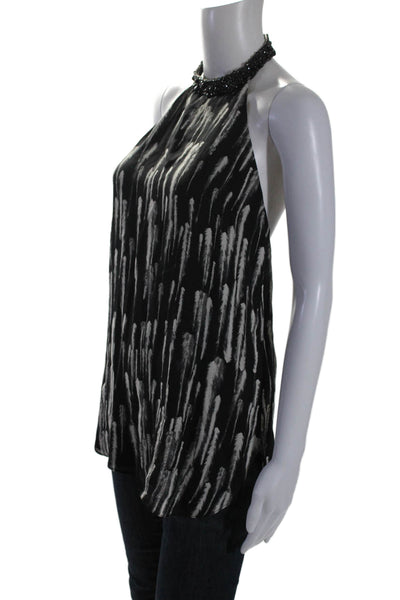 Haute Hippie Womens Striped Backless Beaded Halter Neck Blouse Black Size S