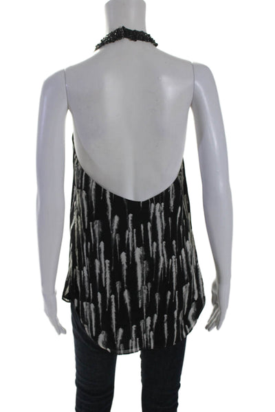 Haute Hippie Womens Striped Backless Beaded Halter Neck Blouse Black Size S