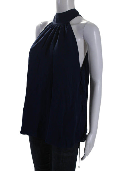 Haute Hippie Womens Silk Halter Neck Lace Up Sleeveless Blouse Navy Size M