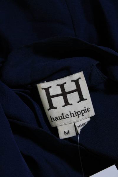 Haute Hippie Womens Silk Halter Neck Lace Up Sleeveless Blouse Navy Size M