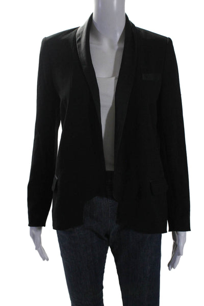 Haute Hippie Womens Satin Trim Hook Closure Blazer Jacket Black Size 2