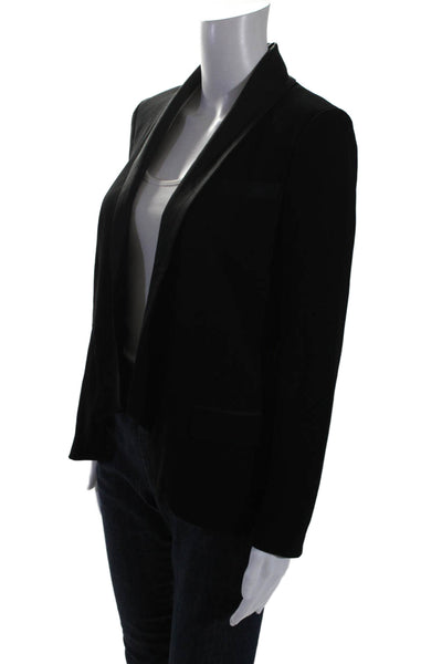 Haute Hippie Womens Satin Trim Hook Closure Blazer Jacket Black Size 2