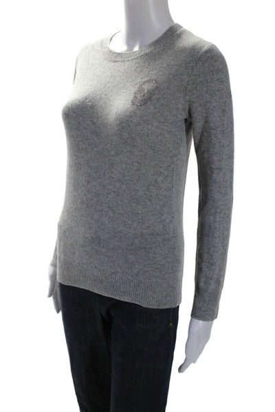 The Cashmere Project Womens Cashmere Rhinestone Embellished Sweater Gray Size XS