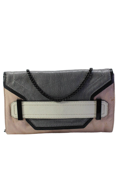 Milly Womens Leather Colorblock Foldover Chain Strap Crossbody Bag Pink Gray