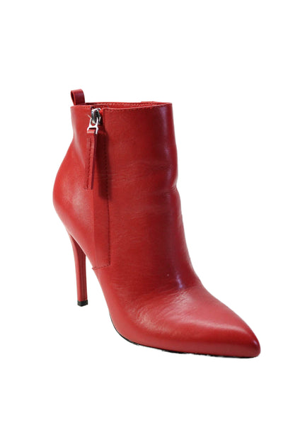 Pour la Victoire Womens Leather Pointed Toe Zip Up Ankle Boots Red Size 8