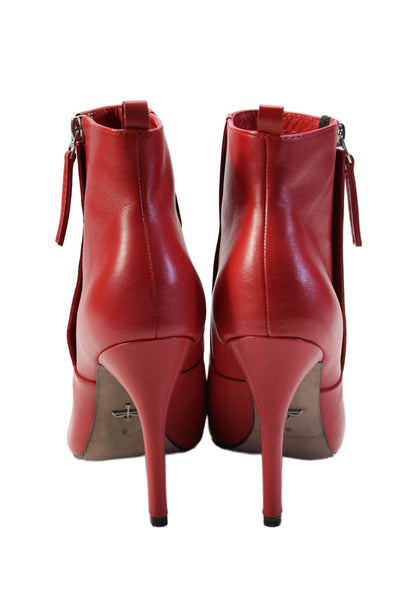 Pour la Victoire Womens Leather Pointed Toe Zip Up Ankle Boots Red Size 8