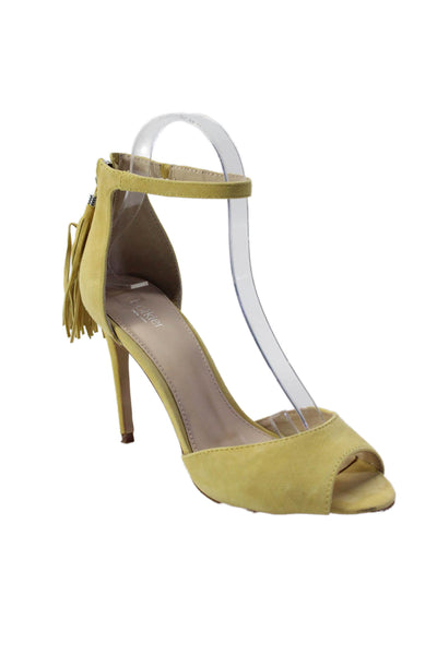 Botkier Womens Suede Open Toe Zip Up Ankle Sandals Heels Yellow Size 7.5M