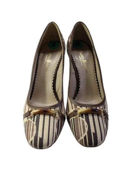 Franco Barbieri Womens Abstract Print Round Toe Slip On Heels Pumps Tan Size 8M